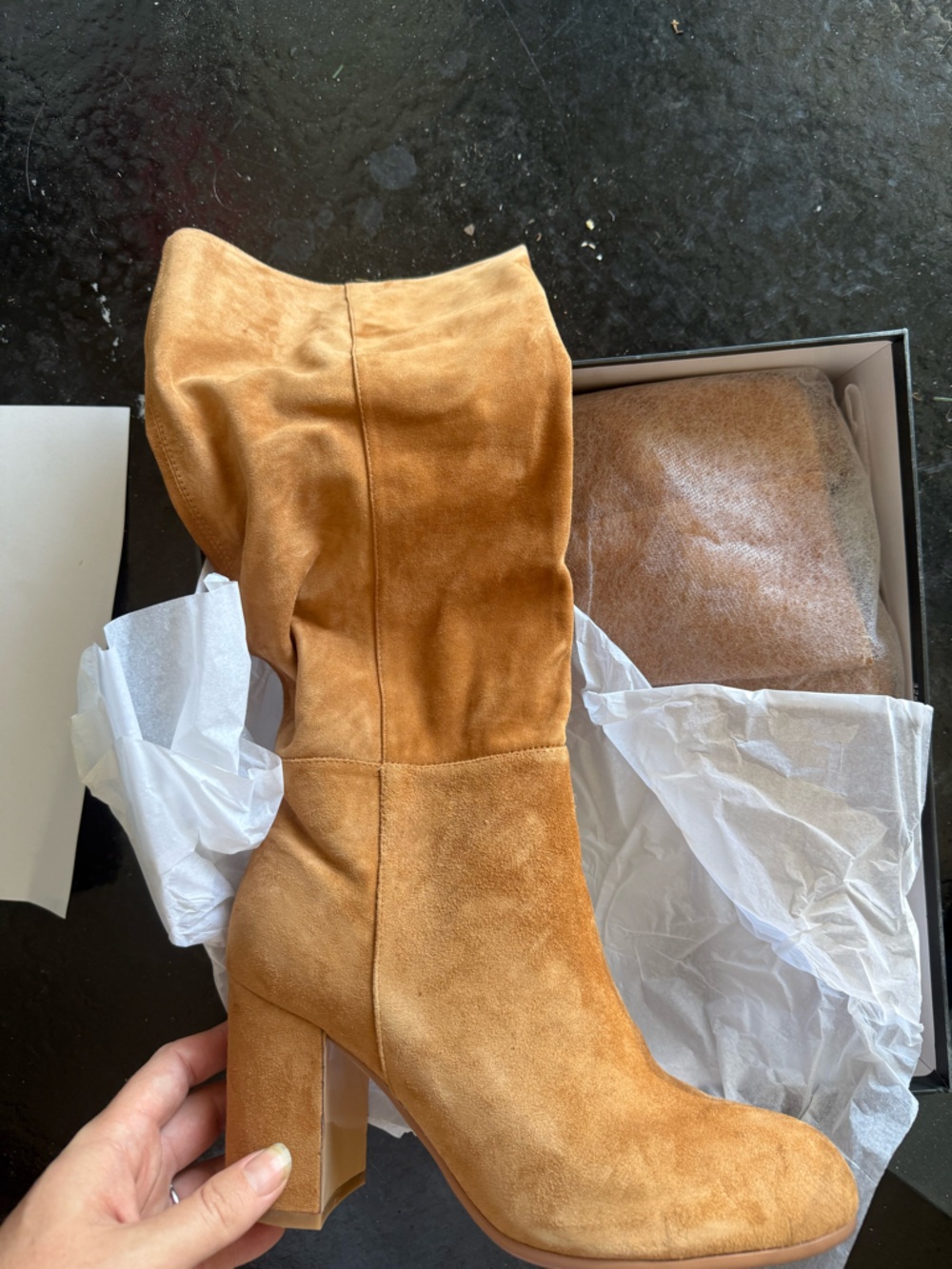 Suede mid calf Boots in Camel Tan